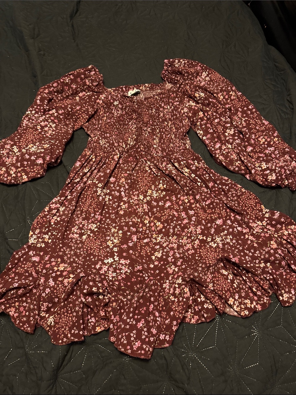 ARULA Burgundy Floral Mini Dress